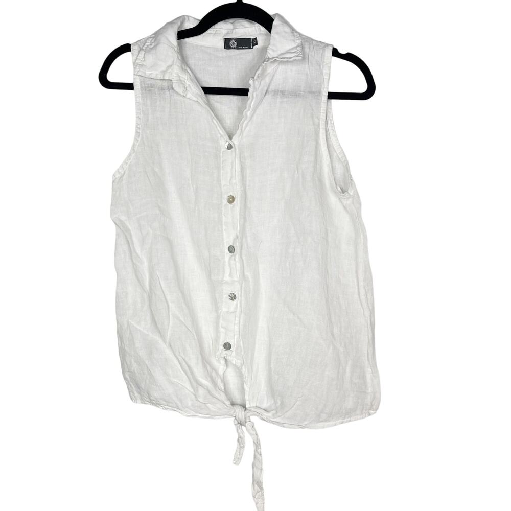 M Brand Womens XSmall XS White Linen Button Down Tie Front Sleeveless Blouse Top